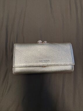 Ted Baker Metallic Rose Gold Pebbled Leather Wallet Clutch